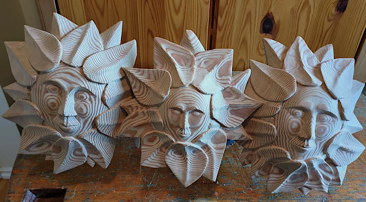 Spirit family carving - group view